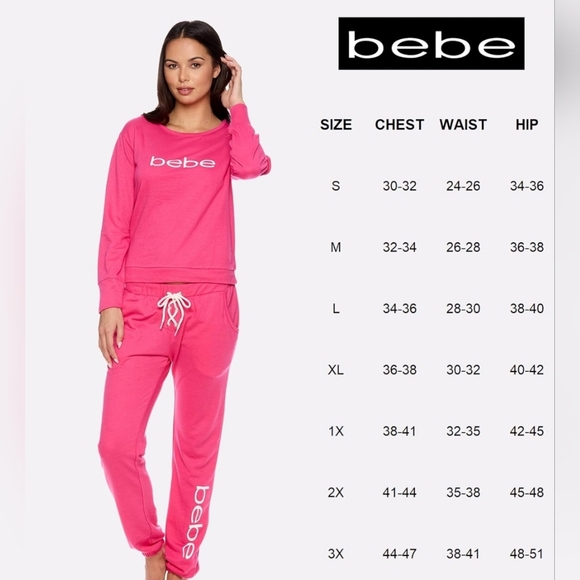 Bebe Women's NWT Fuchsia Pink 2pc Lightweight Pajama Top & Pants Set Size Medium - Picture 4 of 14